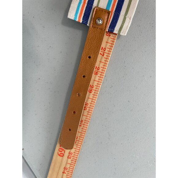 Striped Elastic Waist Wide Stretch Belt One Size Multicolor Beige Faux Leather - Picture 6 of 9